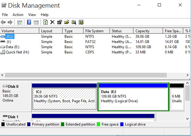 Cek HDD dengan disk management