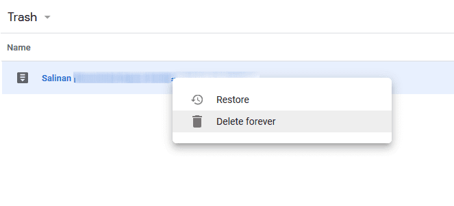 Menghapus File Google Drive