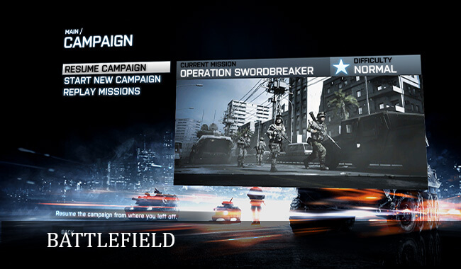 Battlefield campaign menu