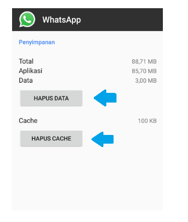 Hapus data dan cache Whatsapp