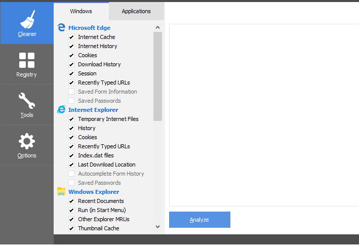 Menu Cleaner di CCleaner