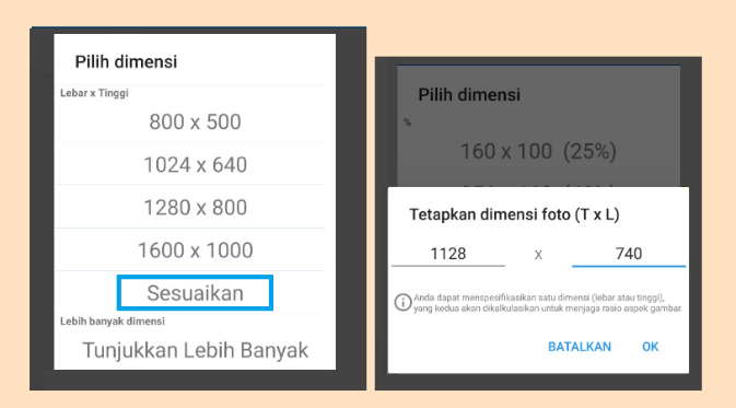 Setting Dimensi PhotoResizer HP Android