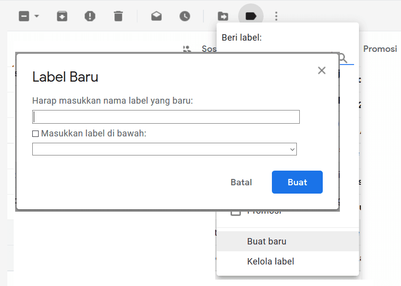Membuat label email Gmail Komputer