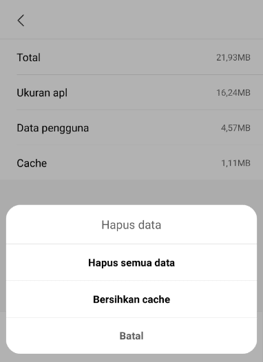 Hapus Cache Aplikasi