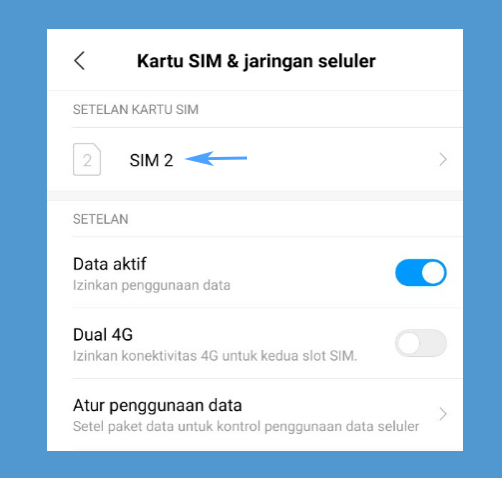 Pilih SIM 2 Xiaomi