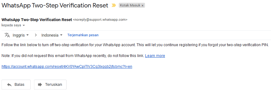 Email Reset PIN Kode WhatsApp