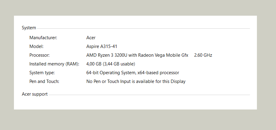 System Properties Bit Laptop Windows