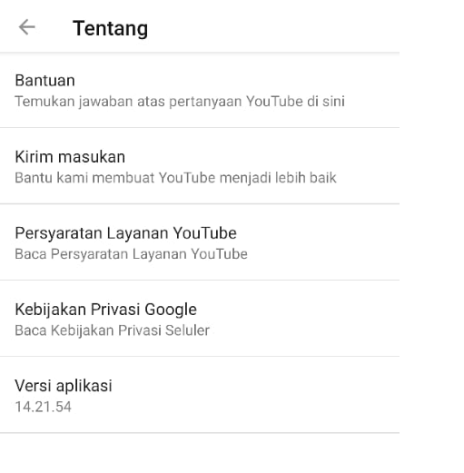 Cek Versi App Youtube
