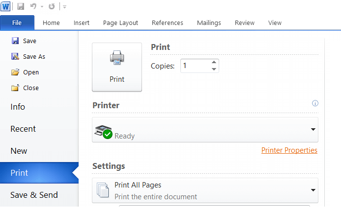 Setting Printer Dokumen Word