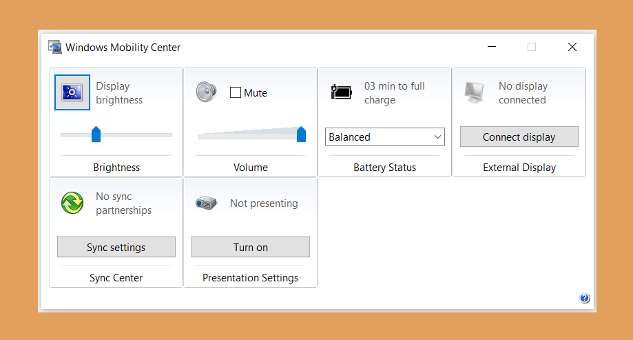 Setting Mobility Center Windows