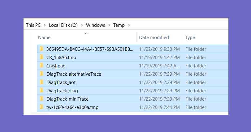 Hapus data folder Windows Temp