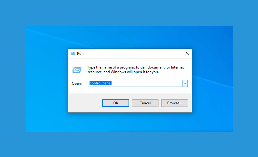 Control Panel di Run di Windows 10