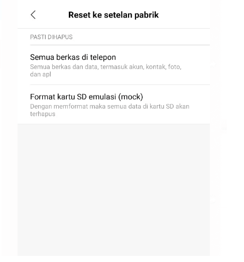 Menu Setelan Pabrik