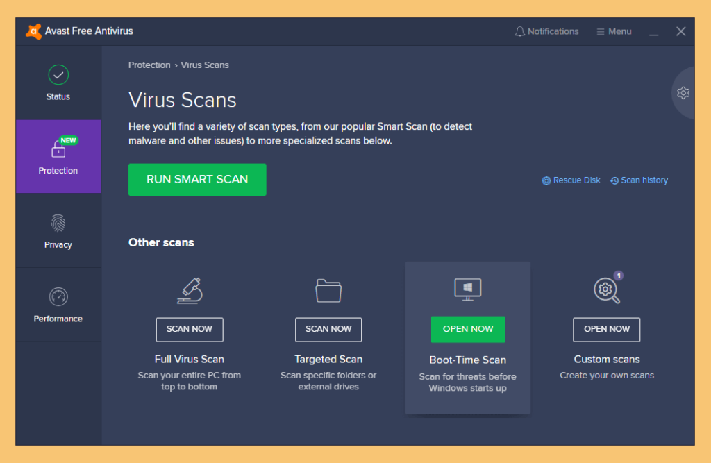 cara boot scan avast