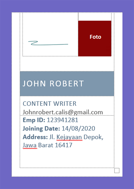 Contoh ID Card Word