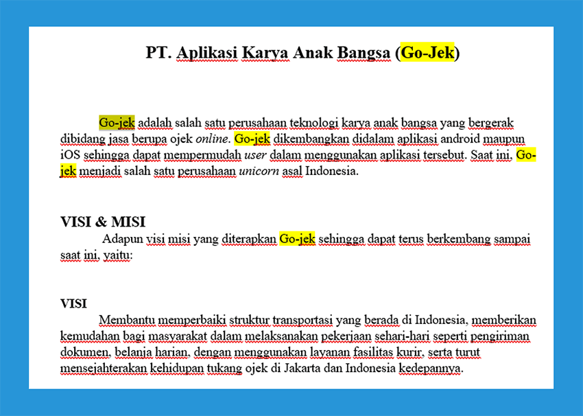 Contoh Find kata di Word