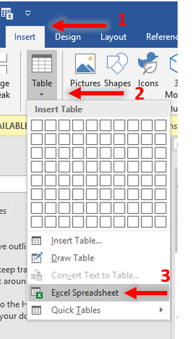 Insert tabel dari Spreadsheet Excel