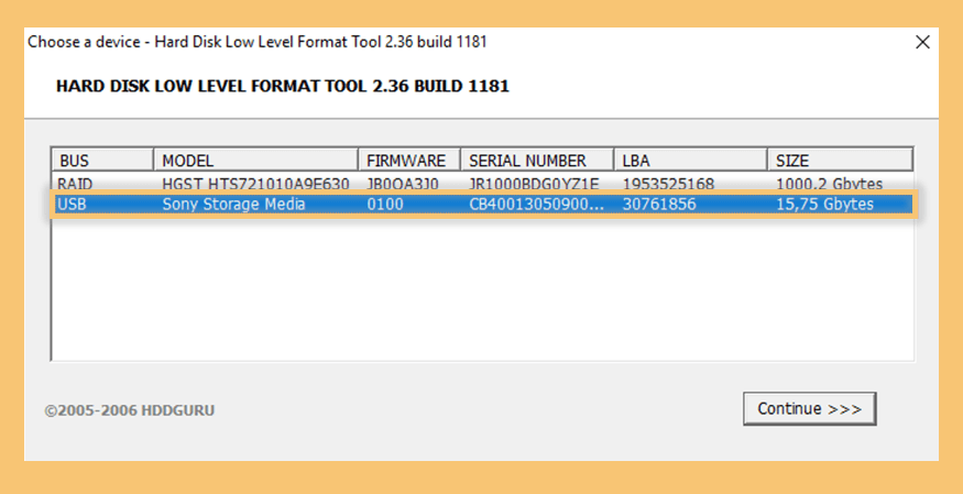 Contoh flashdisk di Low Level Format