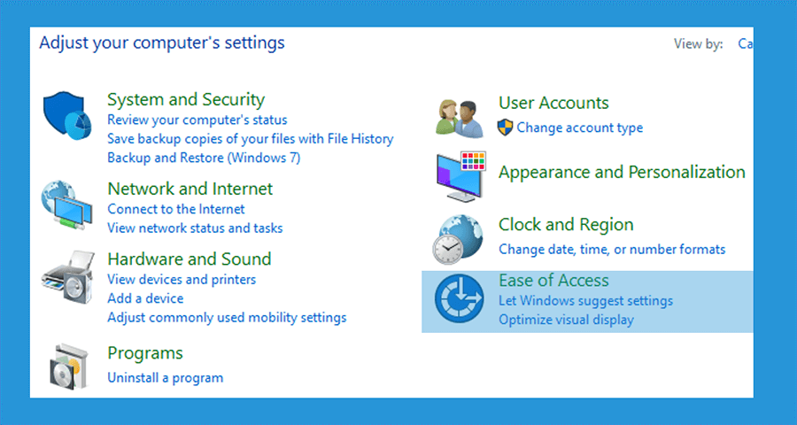 Ease of Access Control Panel Windows 10