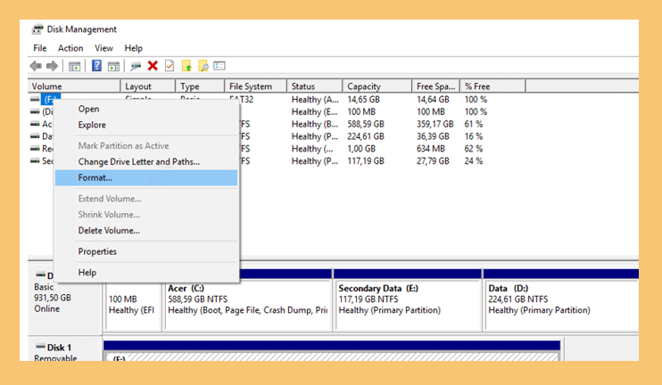 Opsi Format Disk Management