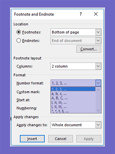 Setting number format Word
