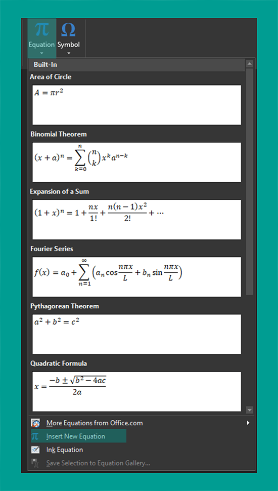 Insert New Equation Office