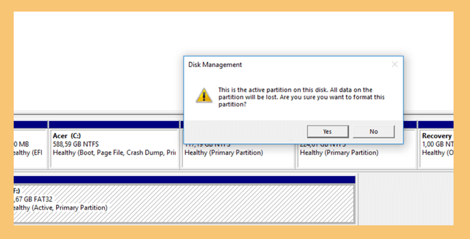 Konfirmasi Format di Disk Management