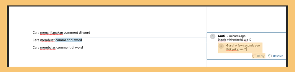 Membalas Kembali Komentar di Word