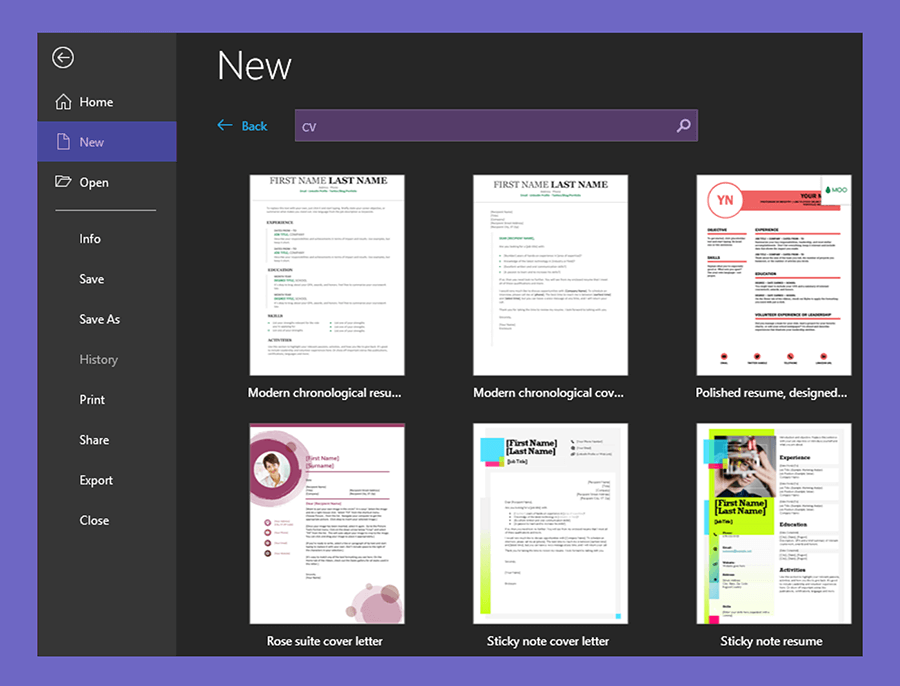 Menu CV di Word