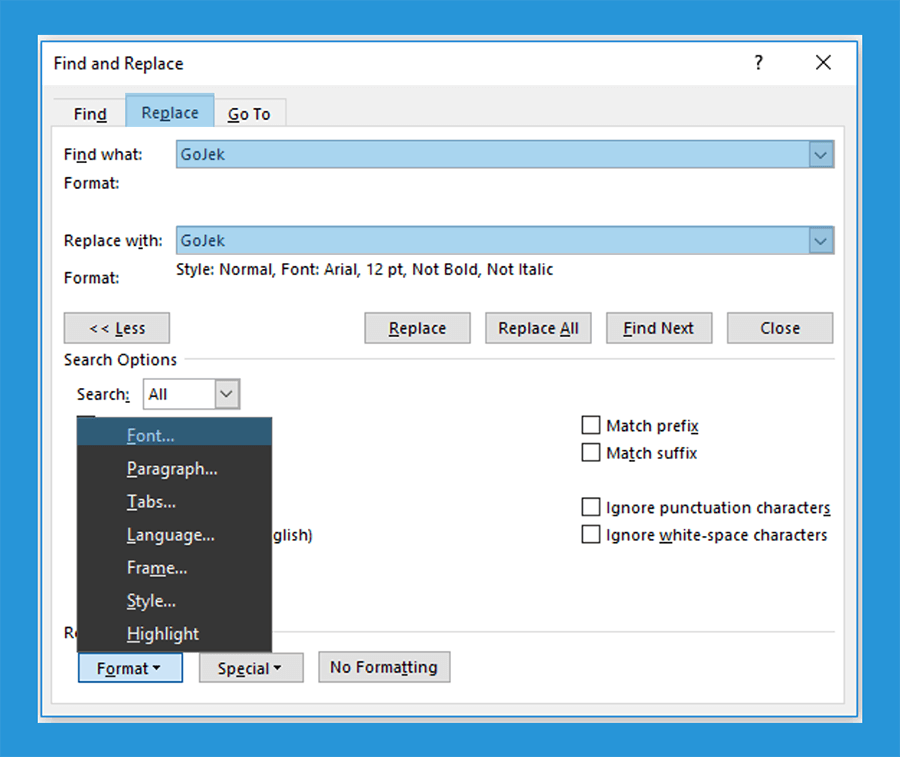Menu Font di Word