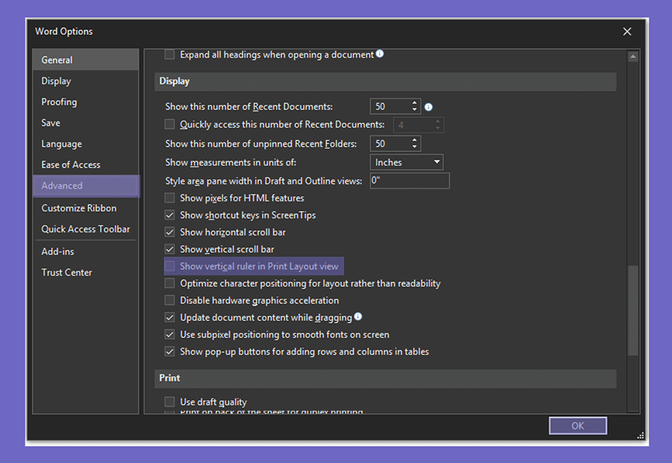 Mengatur vertical ruler di Word