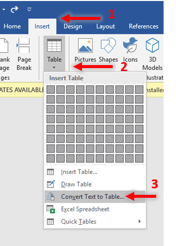 Convert text ke table di Word