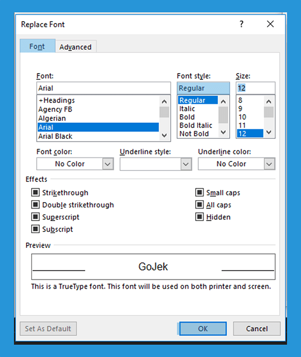 Pengaturan font di Word