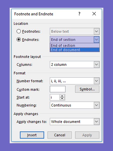Setting endnote di Word