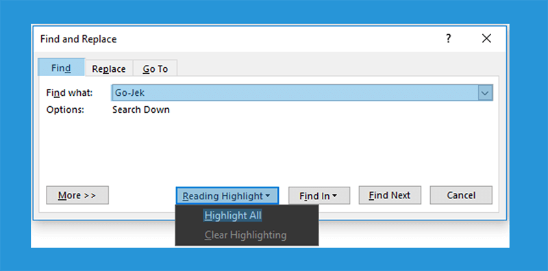 Hightlight kata yang ada di Word