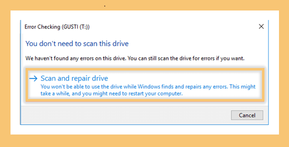 Scan dan repair drive di Windows