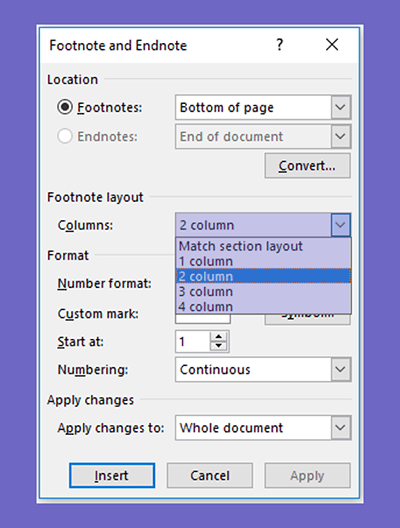 Setting kolom catatan footnote