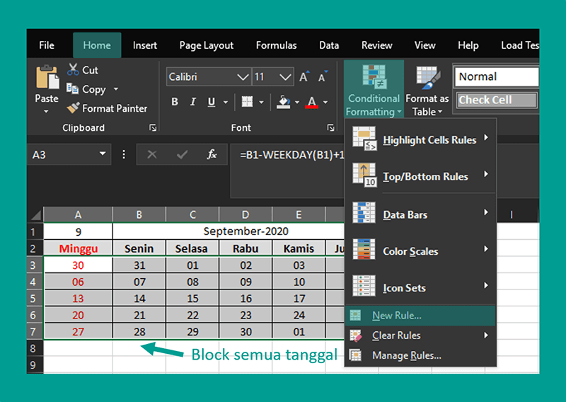 Pengaturan Formatting Kalender
