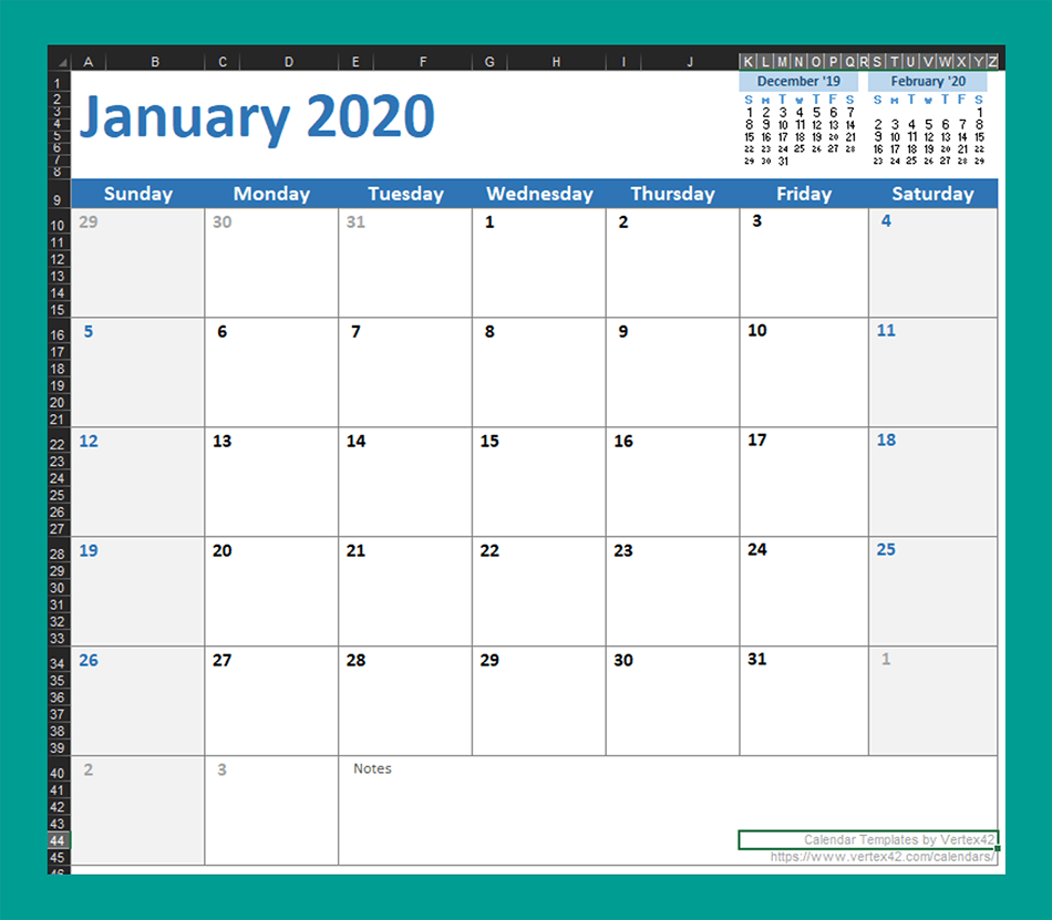 Format Template Kalender di Excel