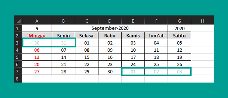 Contoh Hasil Kalender Excel Manual
