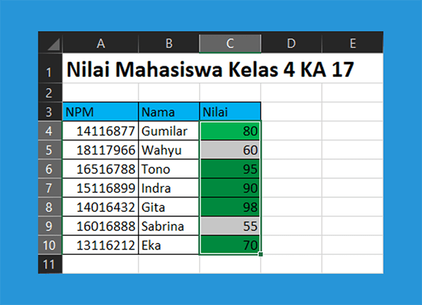 Contoh Hasil Warna Custom di Excel