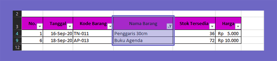 Contoh Filter Data Tertentu