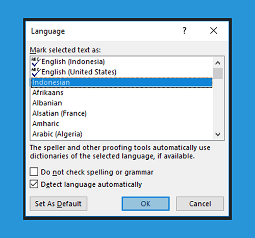 Ganti Kalimat ke Indonesia di Word
