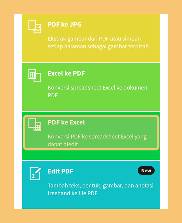 Menu Excel ke PDF di SmallPDF