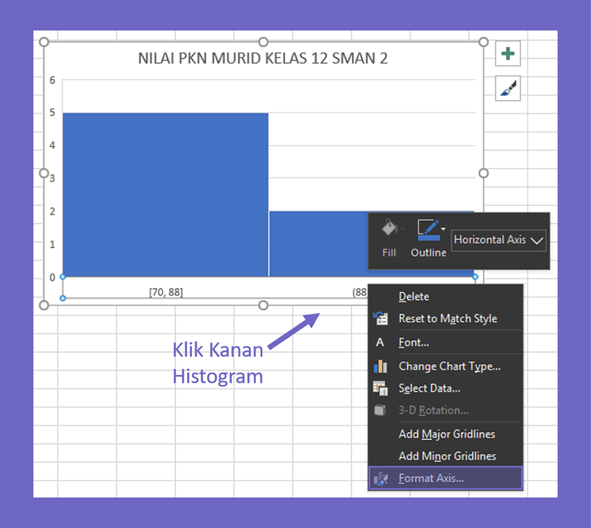 Menu Format Axis Untuk Mengatur Histogram