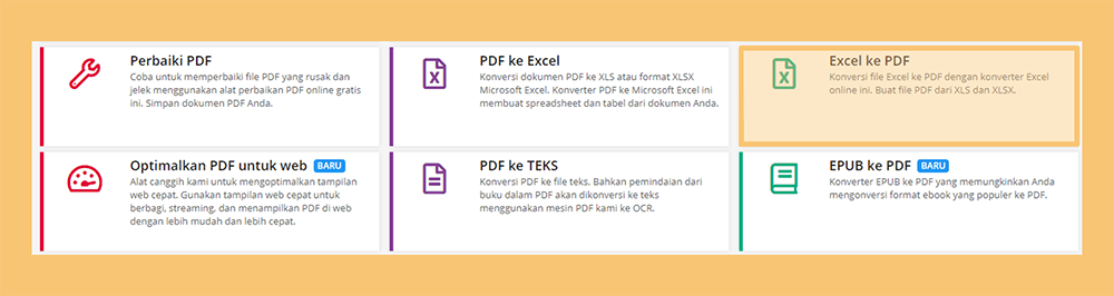 Excel ke PDF di PDF2GO