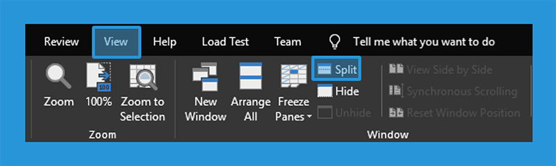 Menu Excel Split