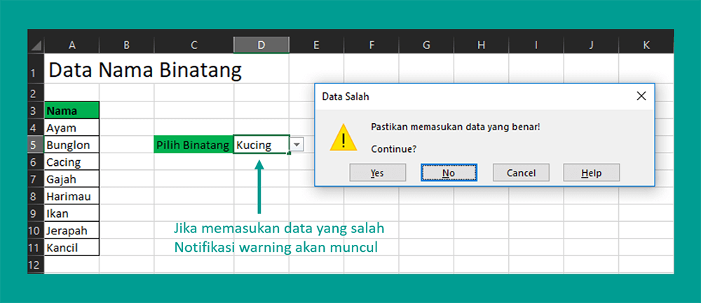 Contoh Notifikasi Data Salah