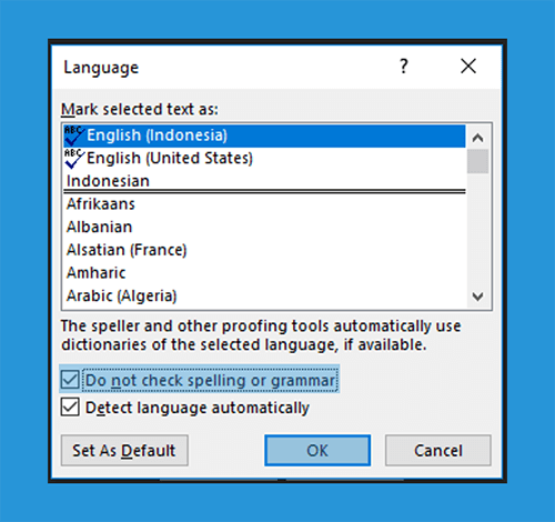Pengaturan Spelling Office Word