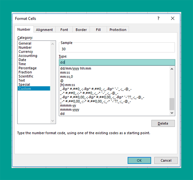 Setting Type Pada Kalender